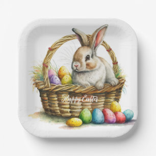 Plato De Papel Watercolor Semana Santa Bunny Elegante Placa De Pa