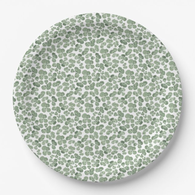 Plato De Papel Watercolor Shamrock Clover Pattered (Anverso)
