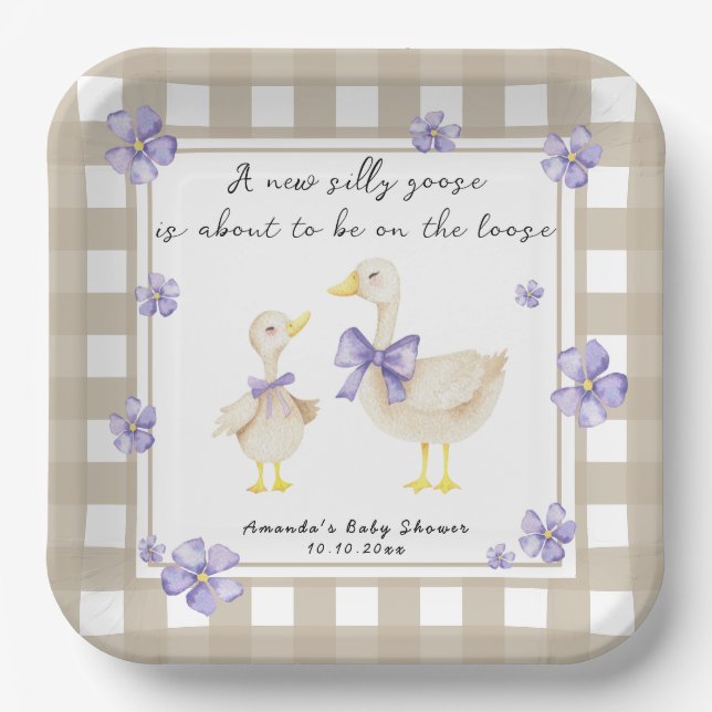 Plato De Papel Watercolor Silly Goose Baby Shower  (Anverso)