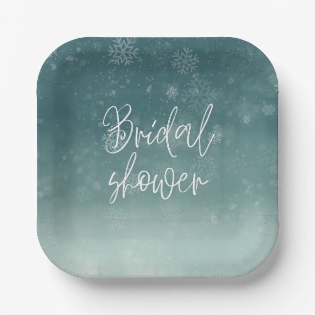 Plato De Papel Watercolor Snowflakes Winter Bridal Shower (Anverso)