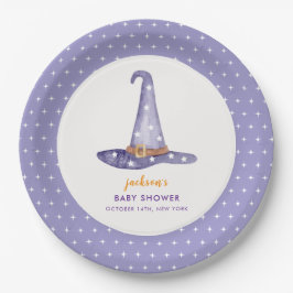 Plato De Papel Watercolor Star Little Boo Witch Gorra Baby Shower