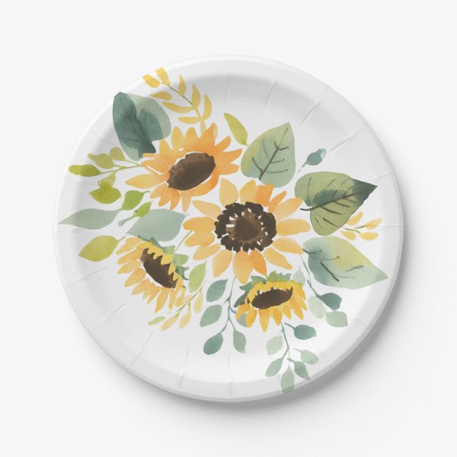 Plato De Papel Watercolor Sunflower Baby Shower (Anverso)