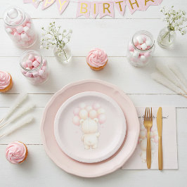 Plato De Papel Watercolor Teddy Bear Balloons Baby Shower