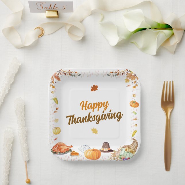 Plato De Papel Watercolor Thanksgiving (Boda)