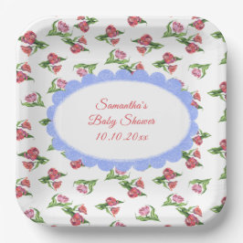 Plato De Papel Watercolor vintage Flowers Baby Shower 