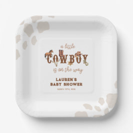 Plato De Papel Watercolor Western Little Cowboy Baby Shower