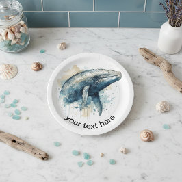 Plato De Papel Watercolor Whale Wonder, personalizado