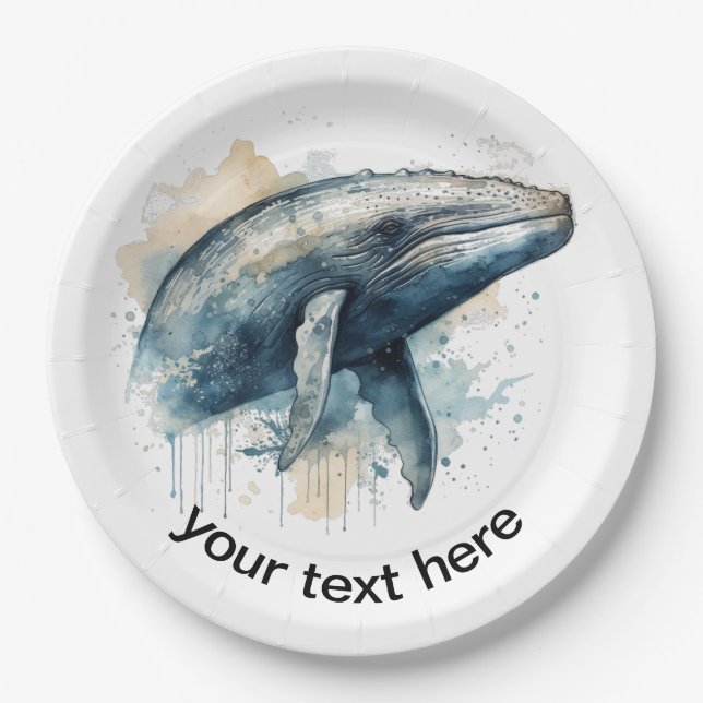 Plato De Papel Watercolor Whale Wonder, personalizado (Anverso)