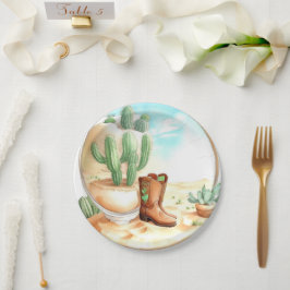 Plato De Papel Watercolor Wild West Boy Baby Shower