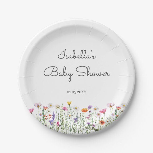 Plato De Papel Watercolor Wildflower Baby Shower (Anverso)