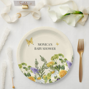 Plato De Papel Watercolor Wildflower Boho Baby Shower