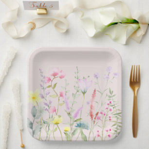 Plato De Papel Watercolor Wildflower Floral Baby Shower