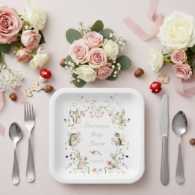 Plato De Papel Watercolor Wildflower Woodland Animals Baby Shower (Subido por el creador)