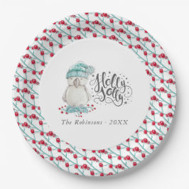Plato De Papel Watercolor Winter Bird Holly Jolly Navidades Fiest