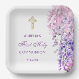Plato De Papel Watercolor Wisteria First Communion