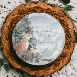Plato De Papel Watercolor Woodland Forest Fox Baby Shower