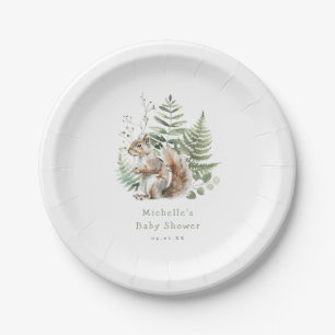Plato De Papel Watercolor Woodland Squirrel Baby Shower