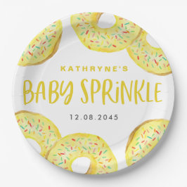 Plato De Papel Watercolor Yellow Sprinkle Donuts Baby Sprinkle