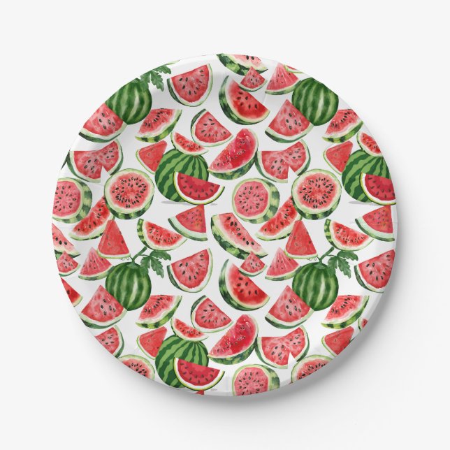 Plato De Papel Watercolour Watermelon Paper Plates – Summer Party (Anverso)