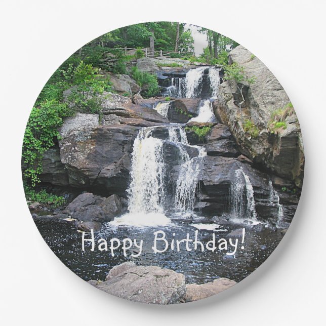Plato De Papel Waterfall Happy Birday (Anverso)