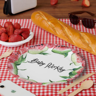 Plato De Papel Watermelon Baby Girl Ducha Placas de papel
