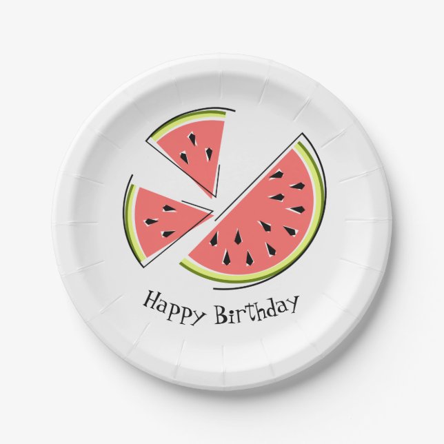 Plato De Papel Watermelon Pieces Happy Birday paper plate (Anverso)