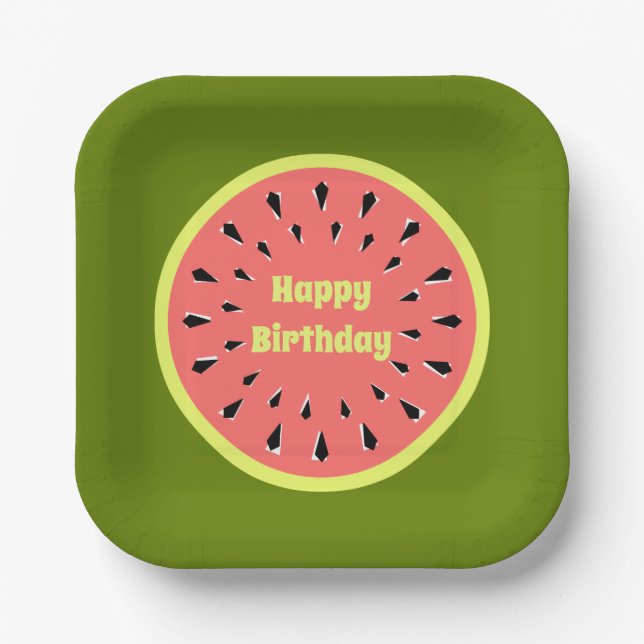 Plato De Papel Watermelon Pink Happy Birday square (Anverso)