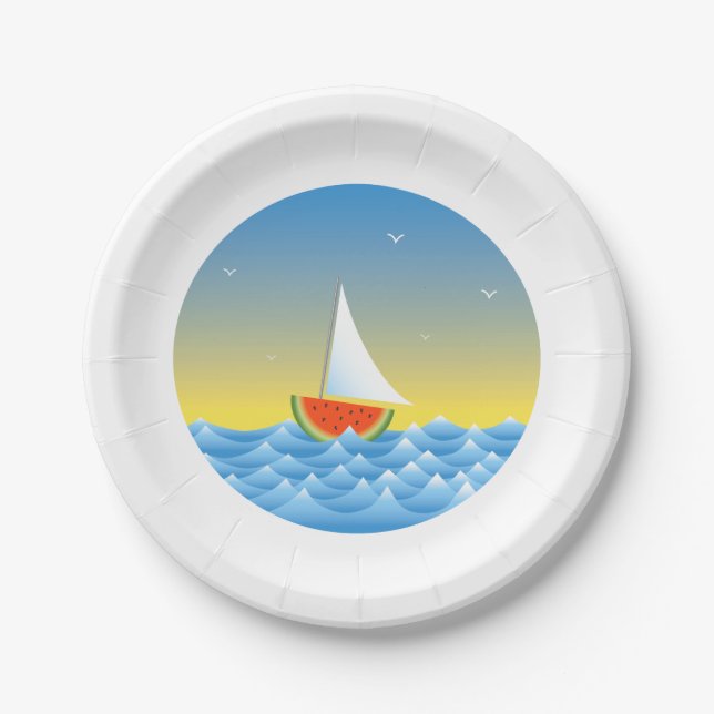 Plato De Papel Watermelon Sailboat (Anverso)