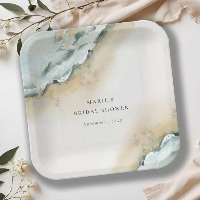 Plato De Papel Wave Wave Sand Beach Nautical Bridal Shower (Subido por el creador)
