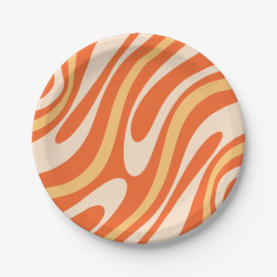 Plato De Papel Wavy Loops Retro Resumen Patrón Tangerina Naranja