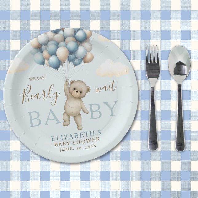 Plato De Papel We Can Bearly Wait Baby, Bear Baby Shower Boy (Subido por el creador)