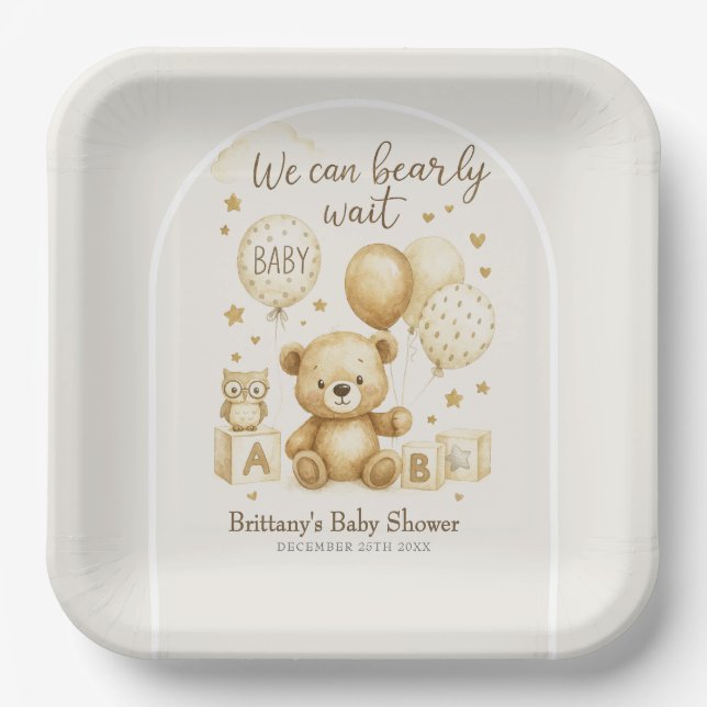 Plato De Papel We Can Bearly Wait Baby Shower Invitation (Anverso)