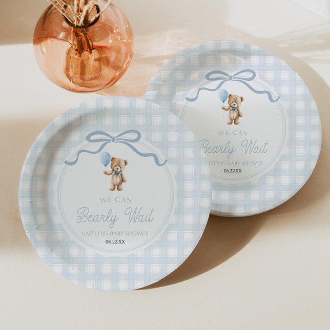 Plato De Papel We Can Bearly Wait Blue Teddy Bear Baby Shower (Subido por el creador)