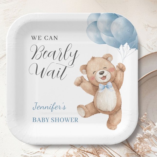 Plato De Papel We Can Bearly Wait Boy Teddy Bear Baby Shower  (Subido por el creador)