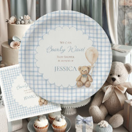 Plato De Papel We Can Bearly Wait Boy Teddy Bear Baby Shower