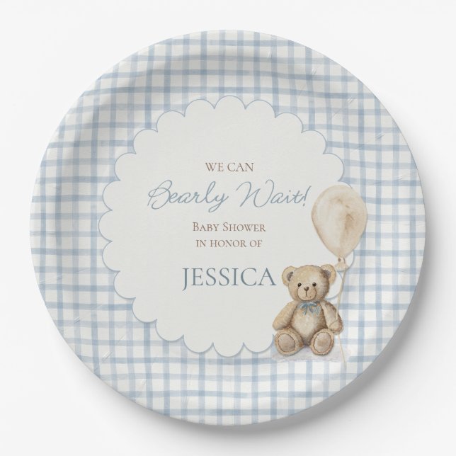 Plato De Papel We Can Bearly Wait Boy Teddy Bear Baby Shower (Anverso)