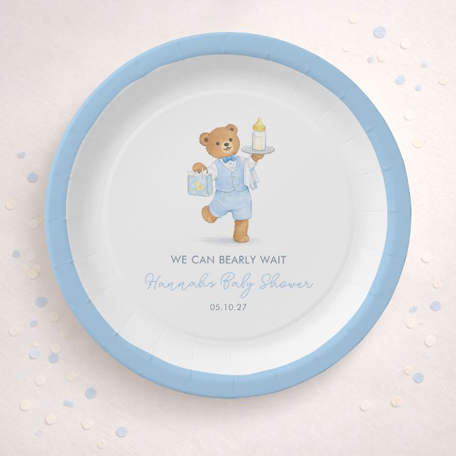 Plato De Papel We Can Bearly Wait Cute Blue Boy Teddy Baby Shower (Subido por el creador)