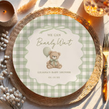 We Can Bearly Wait Green Teddy Bear Baby Shower