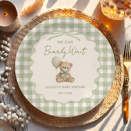 Plato De Papel We Can Bearly Wait Green Teddy Bear Baby Shower