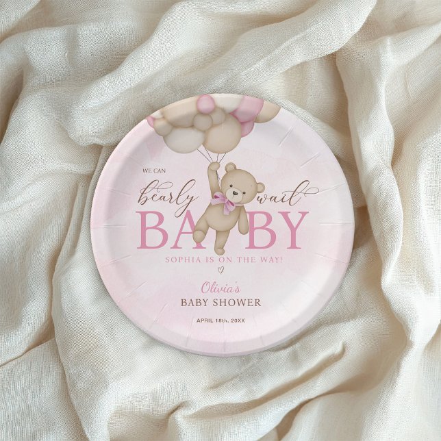 Plato De Papel We Can Bearly Wait Pink Baby Shower (Subido por el creador)