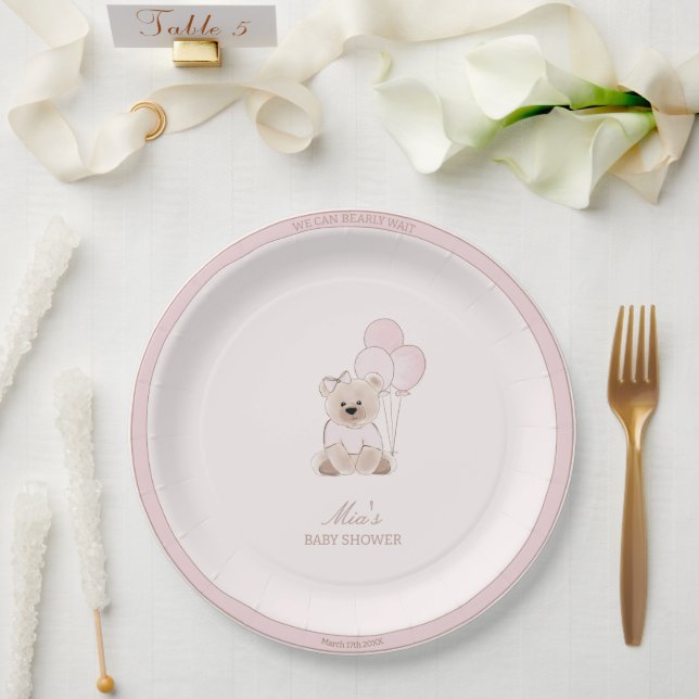 Plato De Papel We Can Bearly Wait Teddy Bear Pink Baby Shower (Boda)