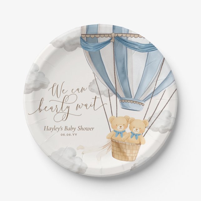 Plato De Papel We Can Bearly Wait Twins Baby Shower (Anverso)
