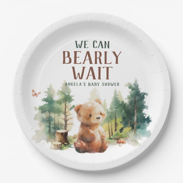 Plato De Papel We Can Bearly Wait Woodland Baby Shower Plates (Anverso)