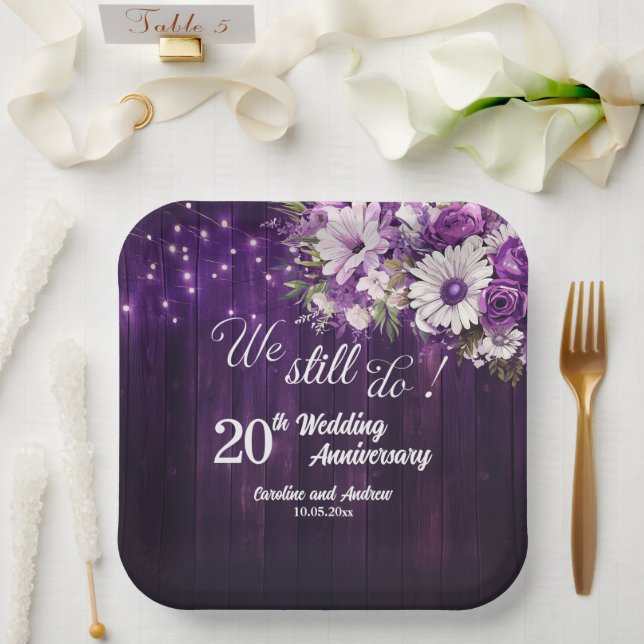 Plato De Papel We Still Do 20th Wedding Anniversary String Lights (Boda)