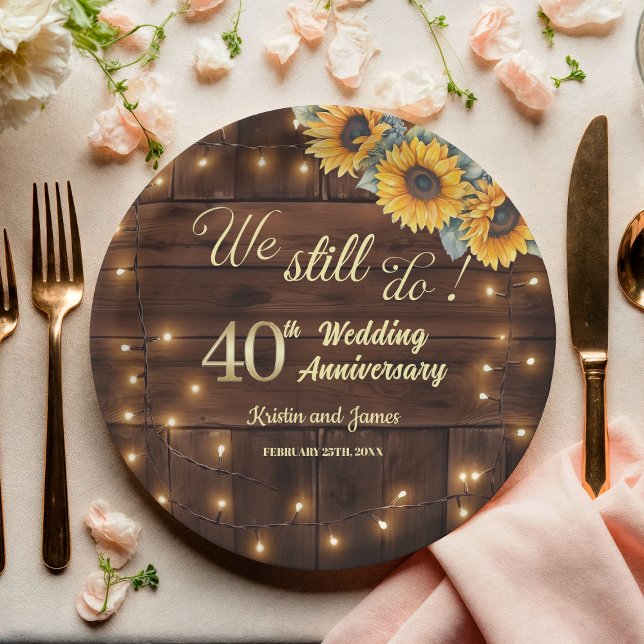 Plato De Papel We Still Do 40th Wedding Anniversary String Lights (Subido por el creador)