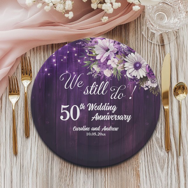 Plato De Papel We Still Do 50th Wedding Anniversary String Lights (Subido por el creador)