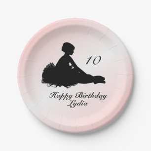 Plato De Papel Weary Ballerina con Nombre y Edad Cumpleaños Rosa