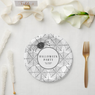 Plato De Papel Web moderna de Halloween Tableware Black White Spi