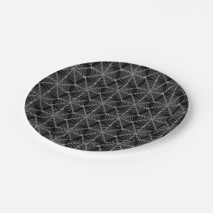 Plato De Papel Webs de arañas de Halloween en blanco y negro