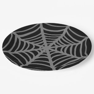 Plato De Papel Webs de arañas de Halloween en blanco y negro